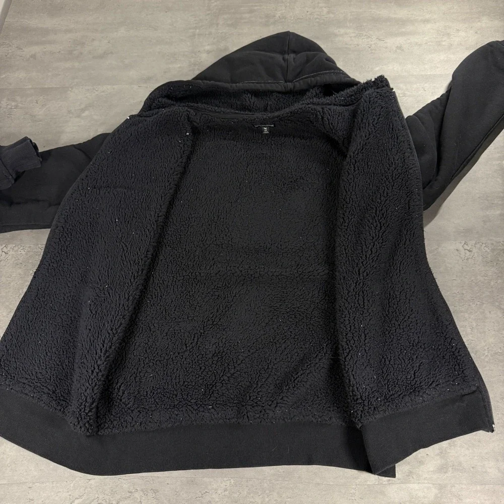 True Religion Logo Seal Sherpa Zip Hoodie Mens‎ Small Black Red Buddha Graphic